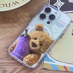 Clear Bear and Eggplant Design Phone Case